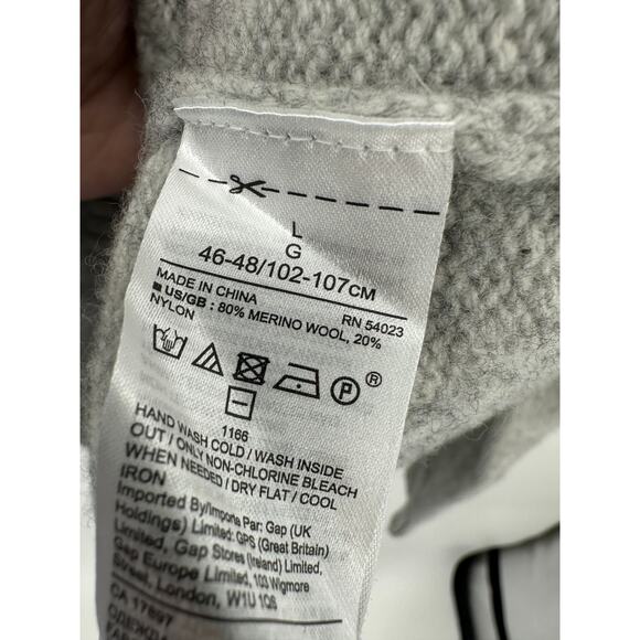 Banana Republic Sweater Men Large Gray Merino Wool Blend Fisherman Mock Neck - Picture 5 of 7